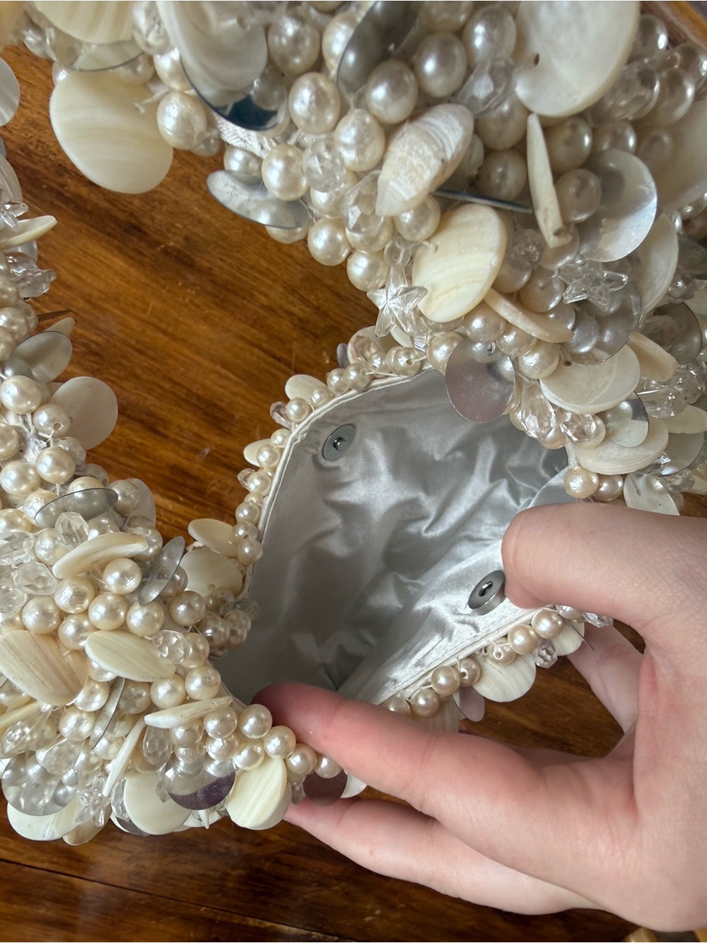 Pearl & Shell Embellished Handbag - Ivory - Picture 3 of 6